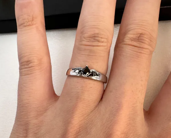Adjustable Devil Wings Open Ring for Men Women Silver - Image 3