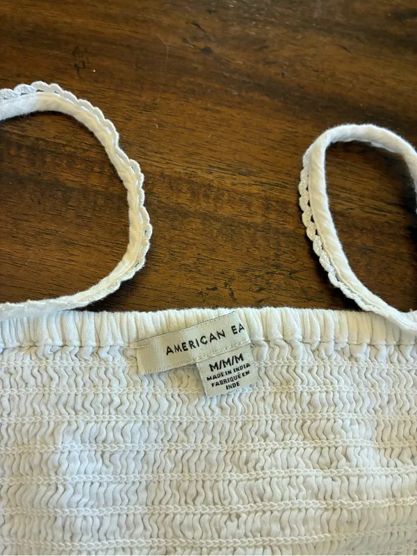 American Eagle Dress Women’s Medium White Mini Smocked Sleeveless Pockets - Image 2