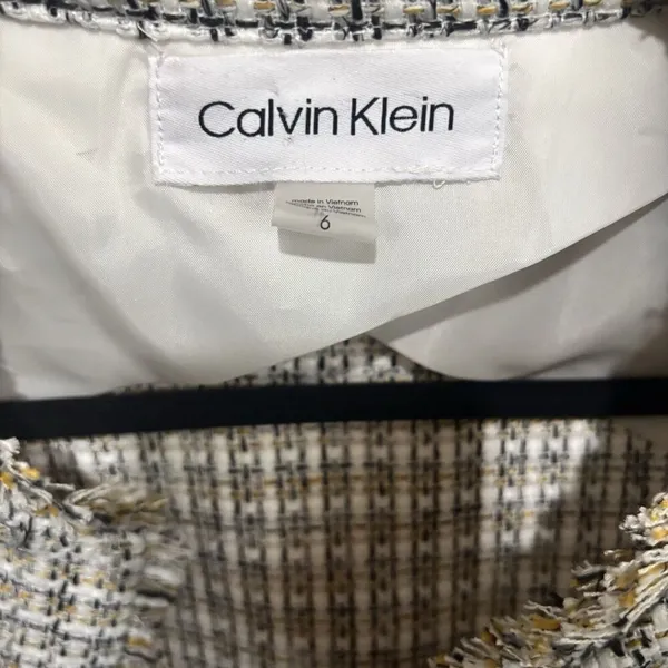 Calvin Klein Jacket Women 6 Multicolor Tweed Plaid Wool Blend Fringe Open Jacket - Image 7