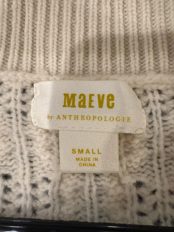 Anthropologie Maeve V-Neck Cable-Knit wool Sweater Sz S cream - Image 3
