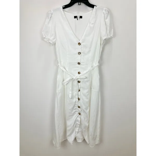 Lulus Sicily Sweetheart White Button-Front Puff Sleeve Midi Dress Classic Medium - Image 6