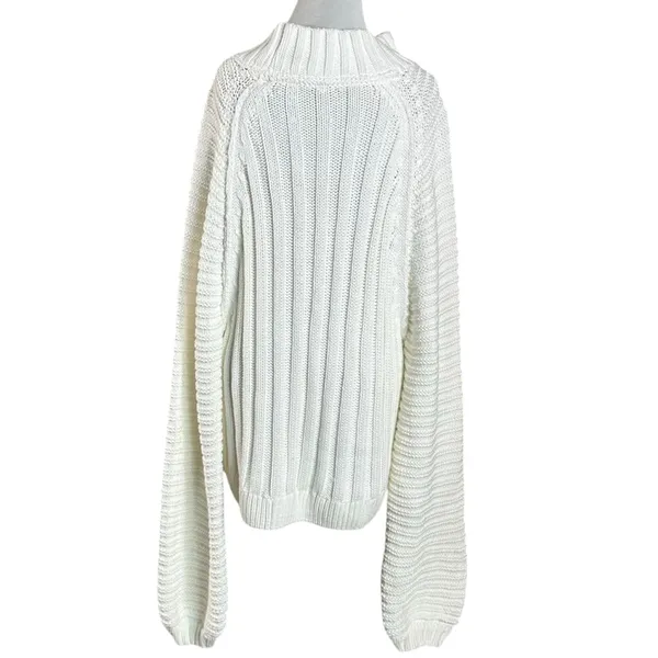 Free People Chunky Knit Sweetheart Mock Neck Sweater in Ivory White Large NWT - Image 10