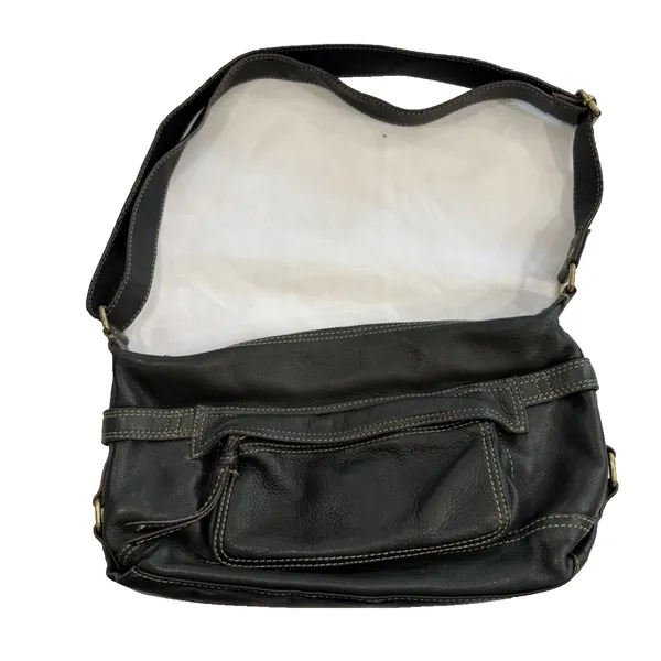 Vintage Fossil Black Leather Multi-Pocket Shoulder Bag Y2K Satchel - Image 14