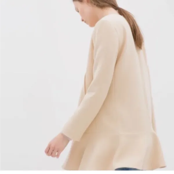 Zara NWT ivory cream double breasted buttons ruffle hem pea coat mini dress - Image 5