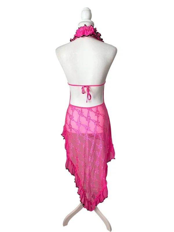 Lace Halter Asymmetrical Lingerie Slip Dress - Image 4