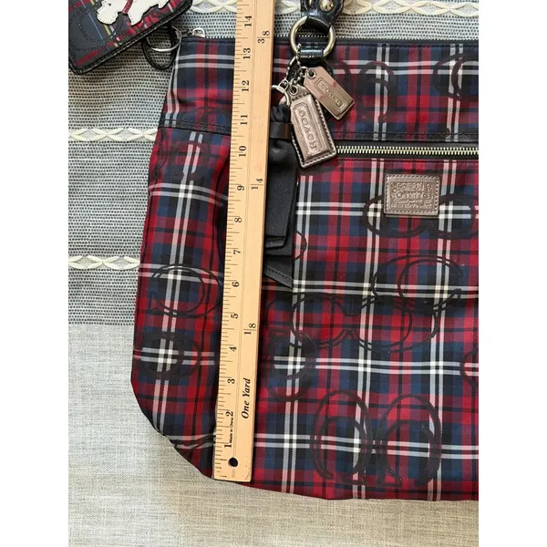 Vintage COACH Poppy Tartan Plaid Large Glam Tote Bag Y2K With Wallet EUC - Image 7
