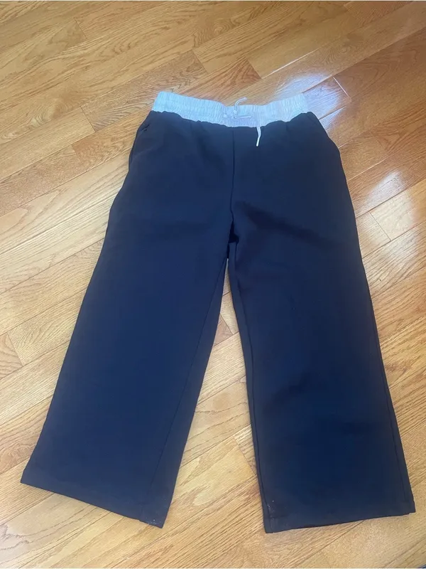 Vintage Havana Wide Leg Sweatpants Black White Contrast Waistband Medium - Image 2