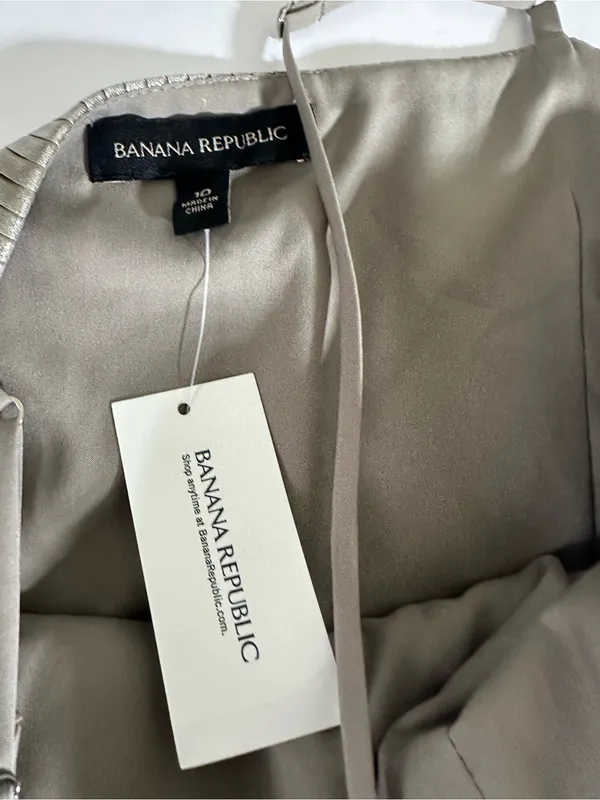 Banana Republic Metallic Silver Pleated Midi Dressy Womens Sz 10 - Image 7