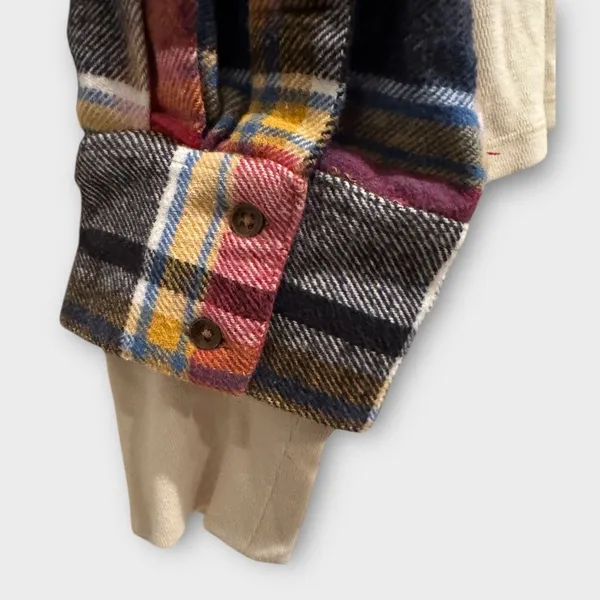 FREE PEOPLE Isabelle Plaid Trim Thermal Henley In Mink Combo Size Large - Image 8