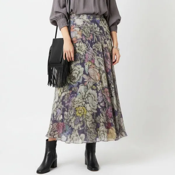 Anthropologie Gray Floral A Line Maxi Skirt 0 - Image 7