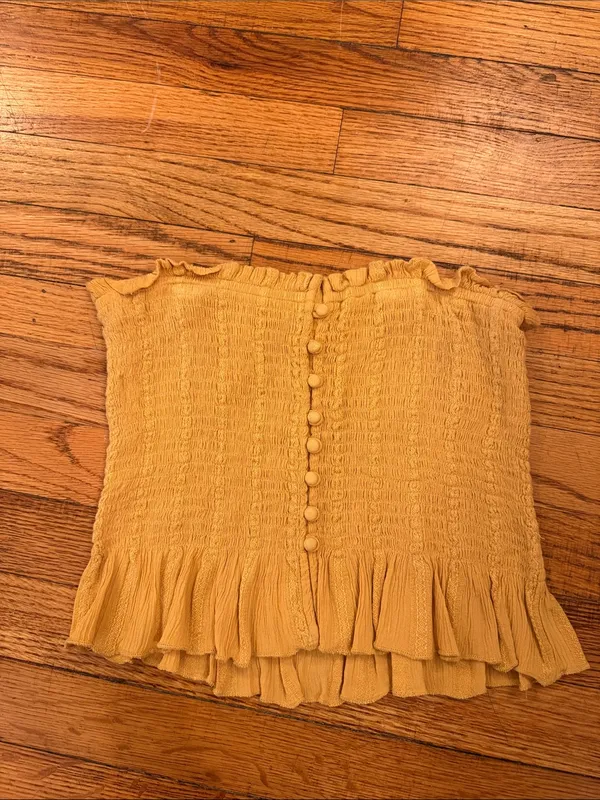 American Eagle Yellow Smocked Ruffle Strapless Top in Small - Image 2