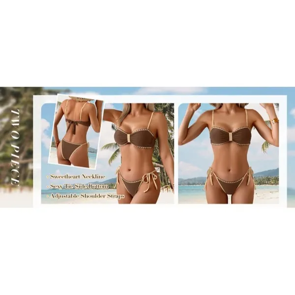 B2prity Bikini String Triangle Two Piece Bathing Suit Side Tie Swimsuit MEDIUM Brown - Image 6