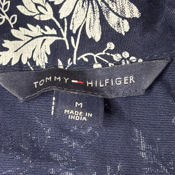Tommy Hilfiger Women's Size M Navy Floral 100% Cotton Wrap Dress Midi Sleeveless - Image 3