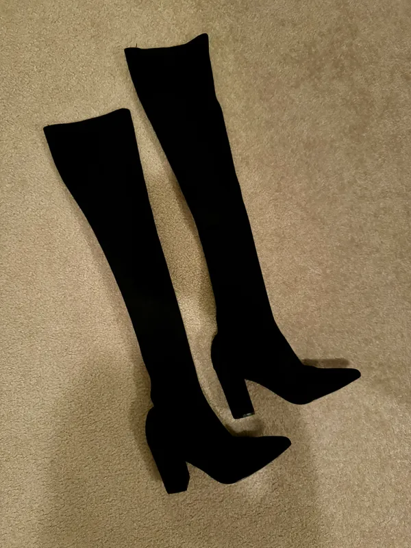 Black Over The Knee Knit Boots Size 7 - Image 2