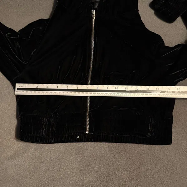 Black Velvet Tracksuit Set Size Medium‎ Crop Zip Hoodie Joggers Y2K Streetwear - Image 5