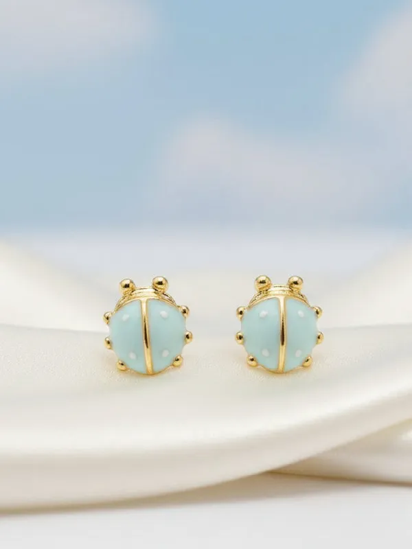 Blue Ladybug Stud Earrings - Image 2