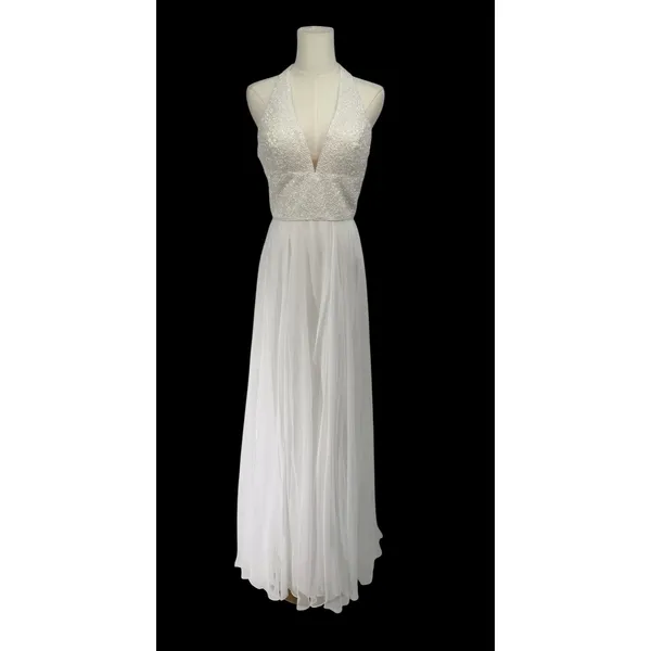 Sherri Hill 51640‎ Ivory Sequin Halter Chiffon Gown Size 8 NWT Retail $480 - Image 4