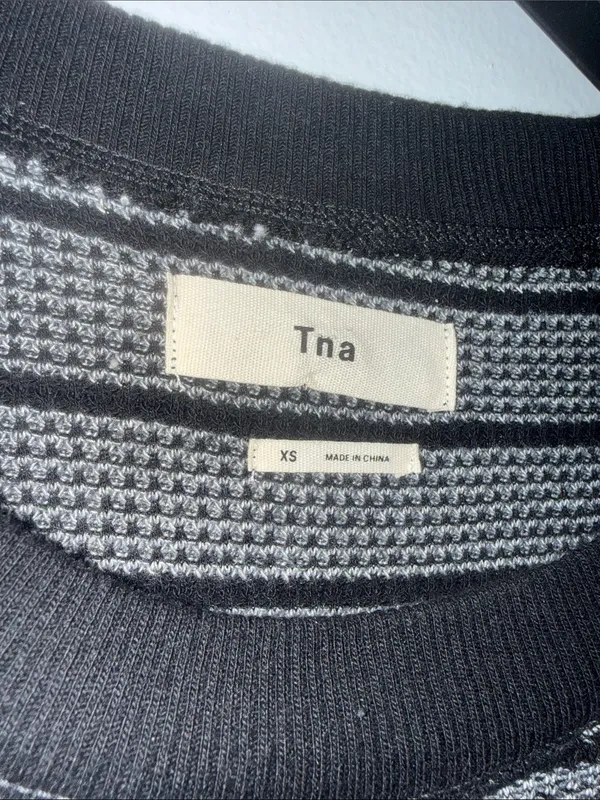 Aritzia Tna gray black striped raglan thermal long sleeve pullover sweater XS - Image 2