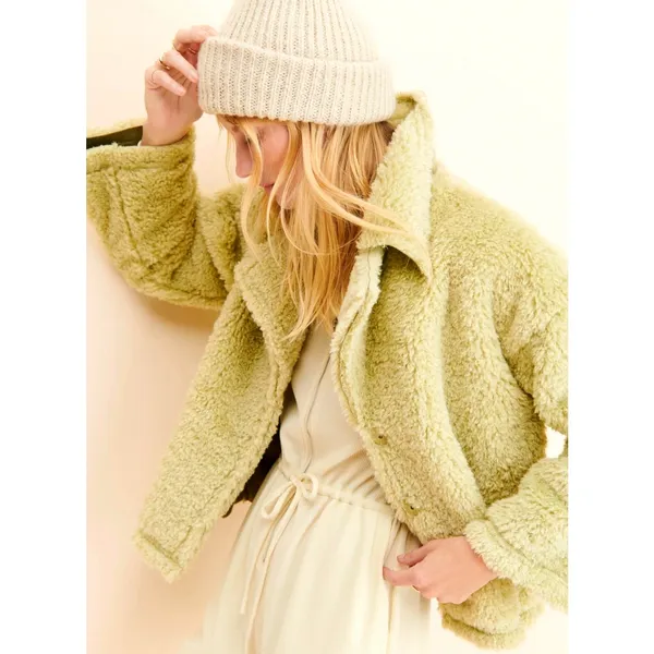 Free People Moon River Sherpa Collared Jacket Pale Lime size S - Image 4