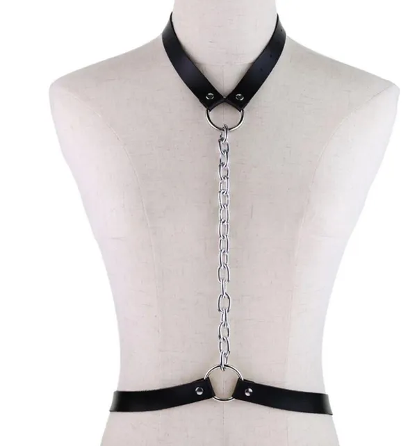 Black Harness Chunky Chain Belt New - Image 2
