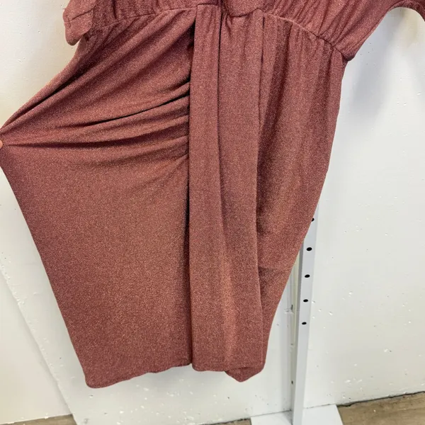 NWT Gibsonlook Rose Gold Metallic Knit V-Neck Dolman Sleeve Midi Dress‎ Stretch - Image 6