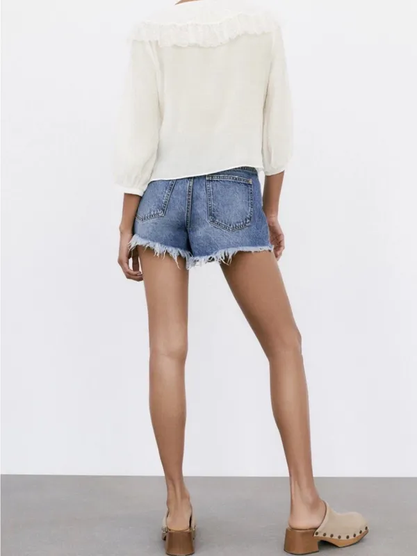 Zara White Lace-Collar Button-Front Blouse - Image 3