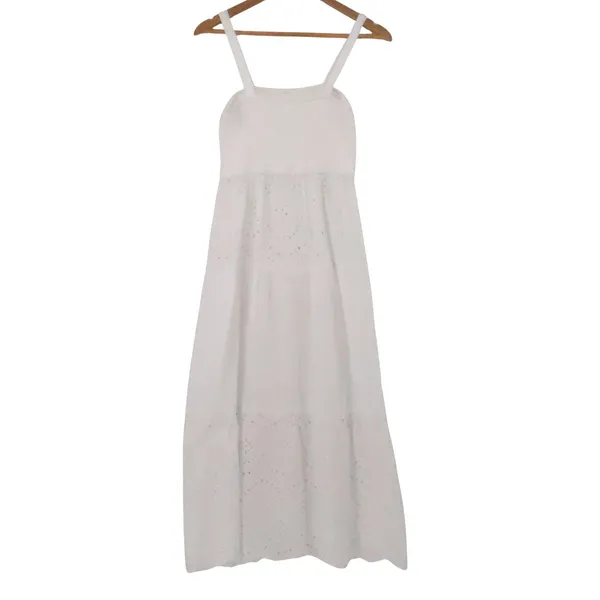 Goa Beachwear by Japna White Eyelet Maxi Dress Womens Size S Cotton Boho Cottage - Image 5