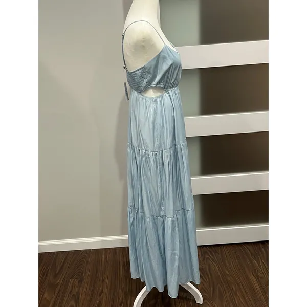 And‎ Now This Spring Maxi Dress Blue Smocked Bodice Cutout Spaghetti Strap XS - Image 2