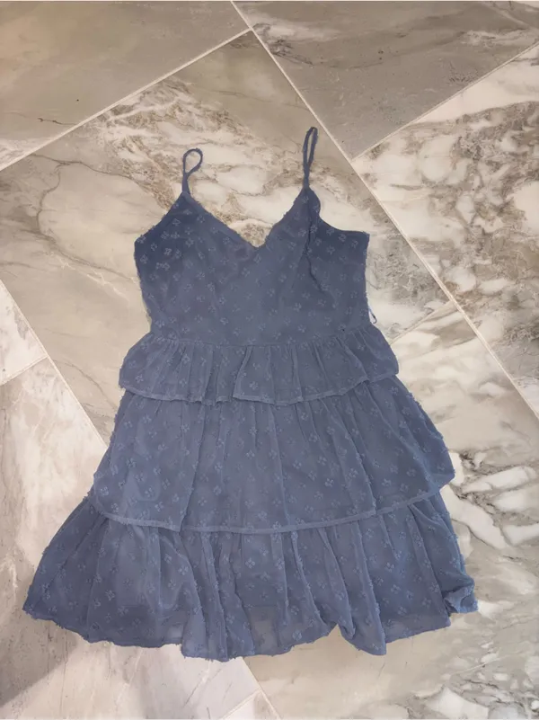 Altar'd State Dusty Blue Tiered Eyelet Spaghetti Strap Mini Dress - Image 5