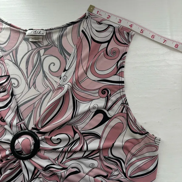 CDW Women's Sleeveless V-Neck Blouse XL Pink Black White Abstract Swirl - Image 5