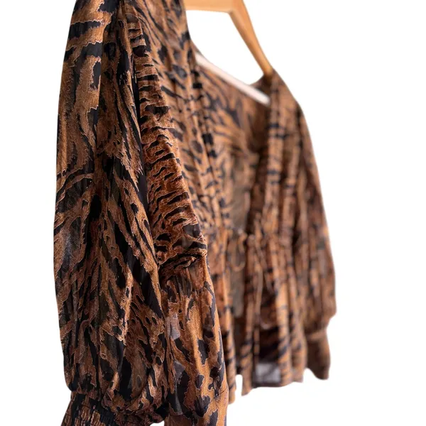 GANNI Animal Print Tie Front Blouse Top EU 34 XS 100% Viscose - Image 2