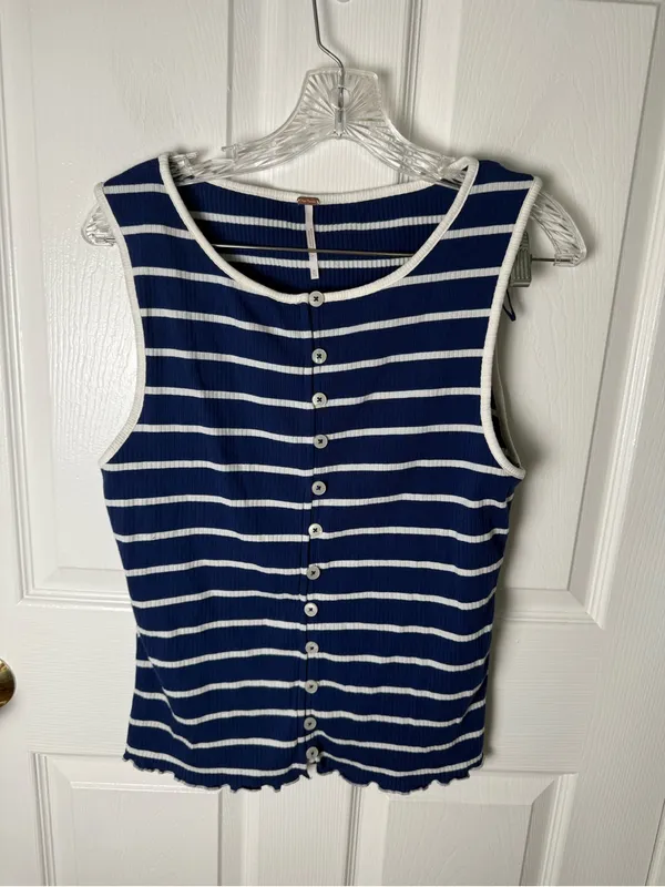 Free People Tilly Striped Vest in Navy Combo XL - Image 2
