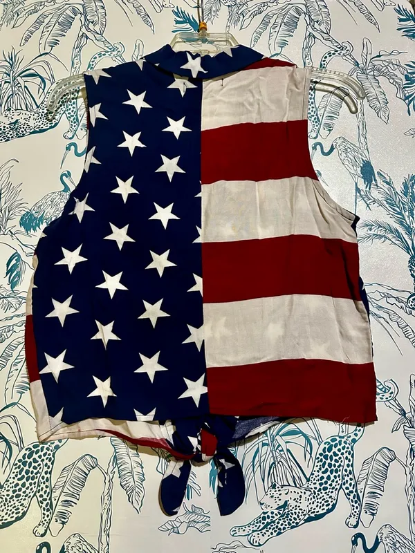 Fifth Sun Navy, White & Red Patriotic Tie-Front Vest - Image 2