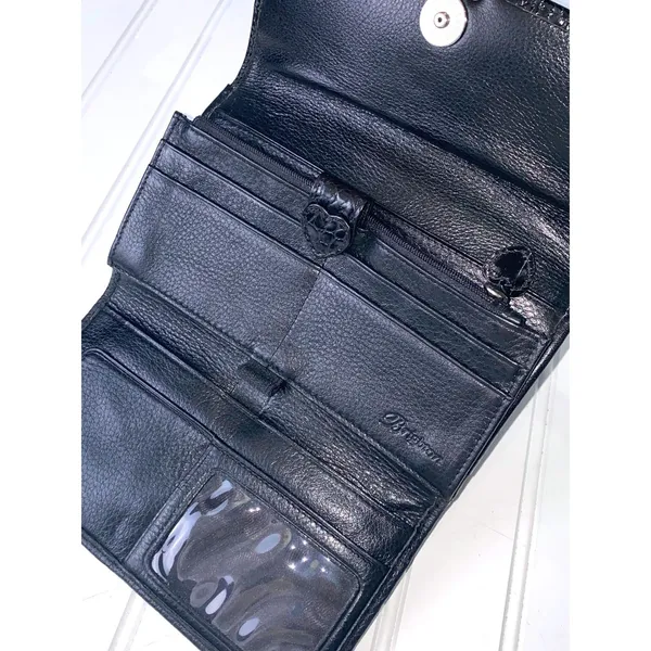Brighton Black Leather Convertible Crossbody Wallet Croc Heart No Strap - Image 3