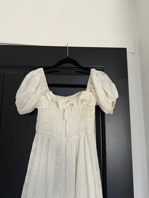 Boutique Womens Summer Floral Print Puff Sleeves Vintage Ruffles Midi Dress, Lightyellow, Small - Image 8