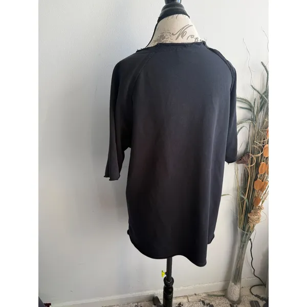 Gymshark Fitness Womens Large Black Short Sleeve‎ Raw Edge Sweatshirt A5A2U Logo - Image 2