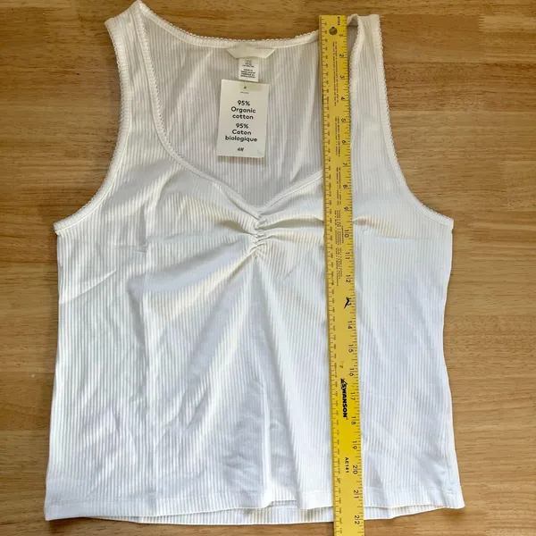 H&M White Ribbed Ruched Tank Top Organic Cotton US XL - Image 5