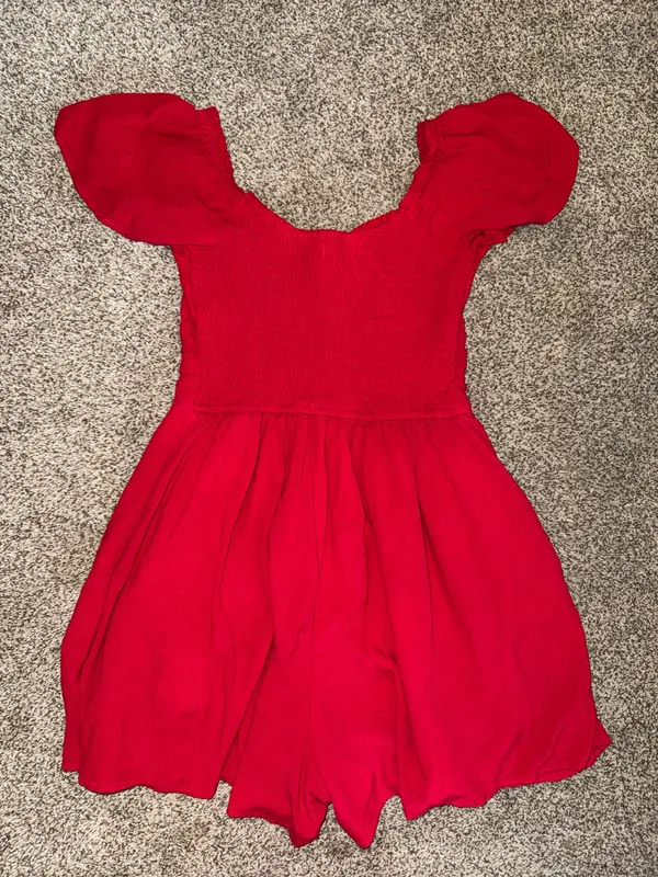 Hollister Red Smocked Off-the-Shoulder Sweetheart Romper - Image 2