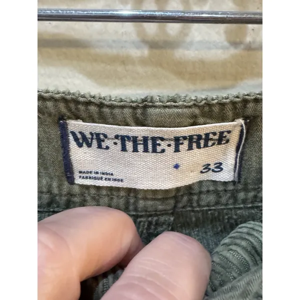 We‎ The Free People Green Button Fly Cord Barrel Leg Pants Size 33 - Image 5
