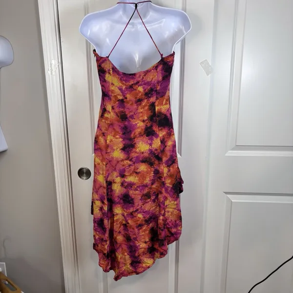Song of Style S Abstract Watercolor Cowl Neck Handkerchief Hem Slip Dress Revolv - Image 2