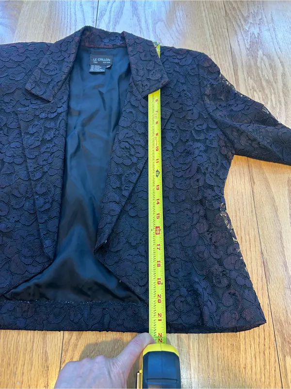 Vtg Le Crillon‎ Black Red Lace 2 Piece Dress Blazer Suit Set Size 10 Wedding - Image 14