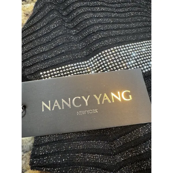 Nancy Yang black ribbed mock neck sweater Studded Size XS Black Multi - Image 10