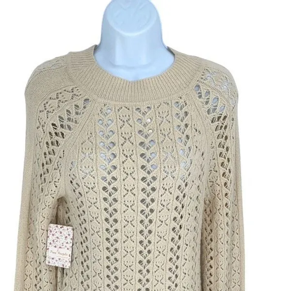 Free People Womens Open Knit Long‎ Sleeve Tunic Sweater Ivory Size Medium NWT - Image 2