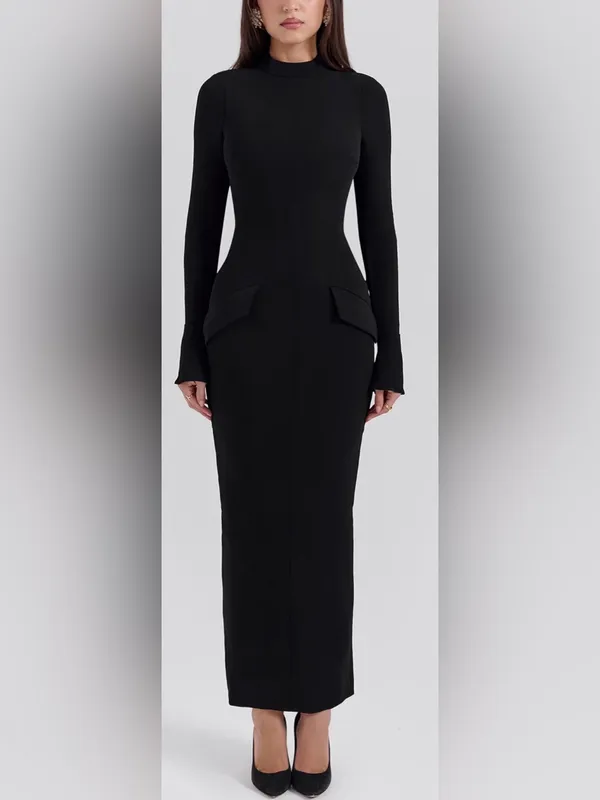 NEW House of CB Marie Louise Mock Neck Long Sleeve Black Maxi Dress Sz XS - Image 2