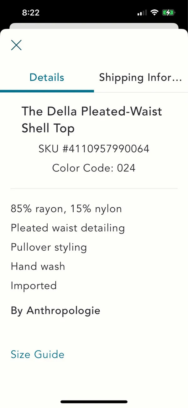 Anthropologie Della Pleated Waist Shell Top Retails $88 Size M Beige - Image 4