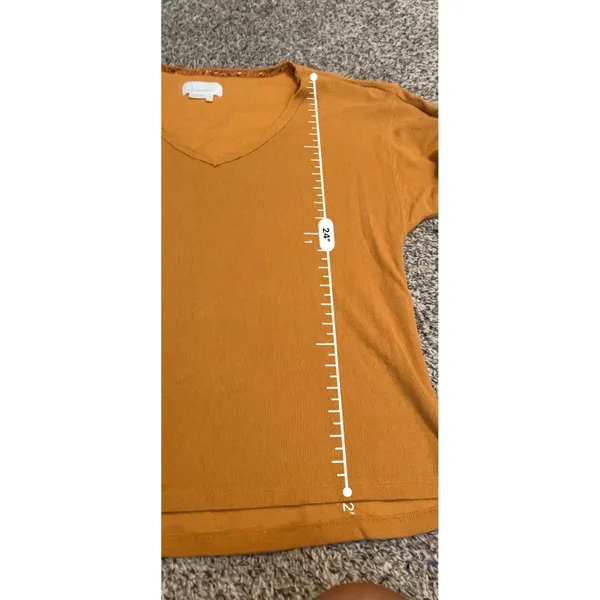 Anthropologie Mustard Orange Floral Balloon Sleeve V-Neck Thermal‎ Top Mens M - Image 6