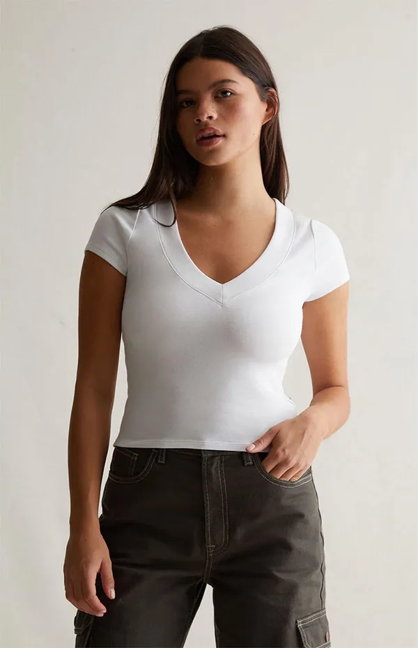 Pacsun white v neck short sleeve top size small - Image 3