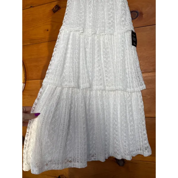 NWT Lulus Whimsical Spirit Ivory Lace Tiered Backless Midi Dress Engagement XS - Image 3