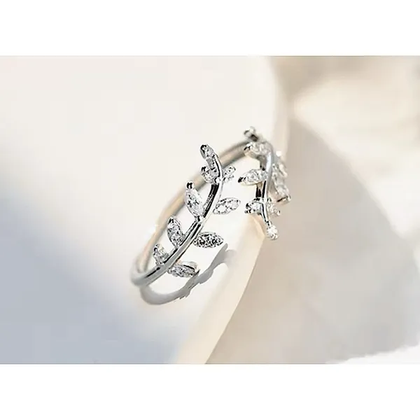 Boutique Sparkly 5a Cz‎ Leaf Ring | White Gold Plated Sterling Silver - Image 6