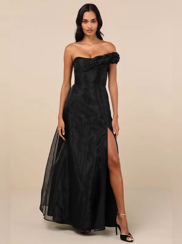 LULU’S Mesmerizing Silhouette Black Organza Off-the-Shoulder Maxi Dress - Image 6